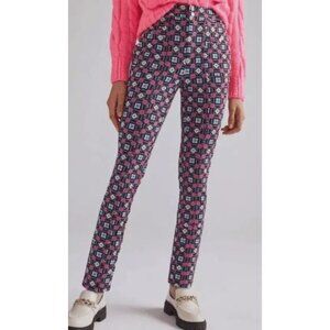 Maeve Anthropologie Womens High Waisted Geometric Slim Ponte Pants Size 8